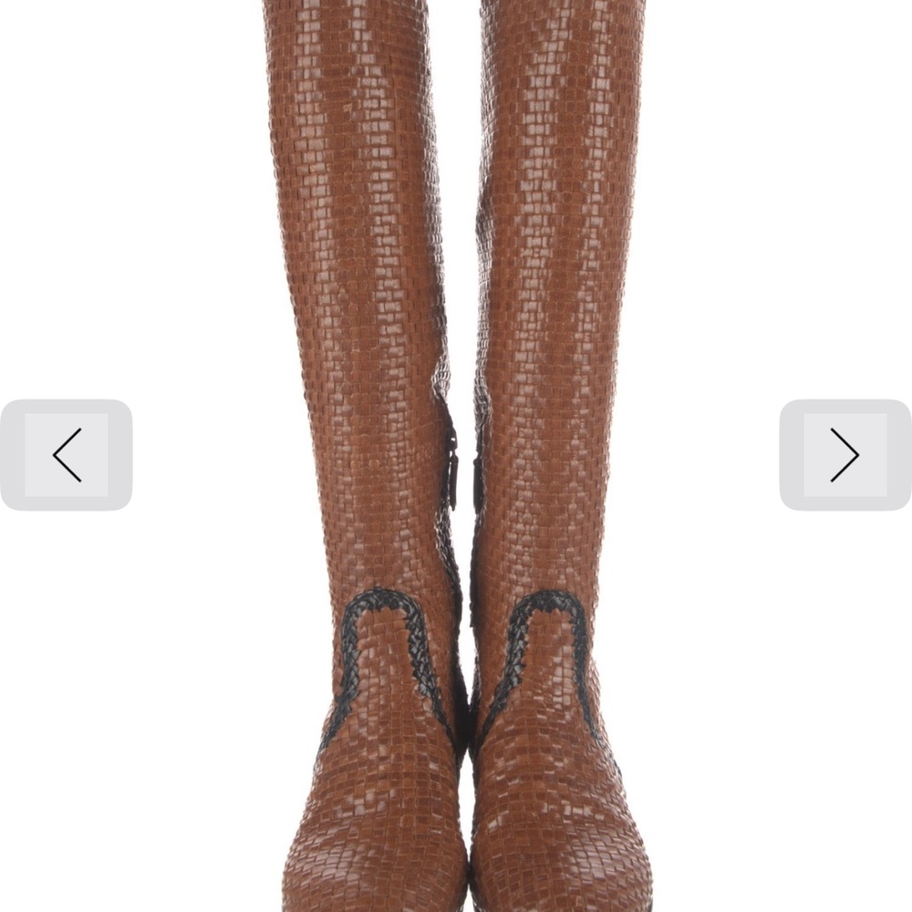 Prada Brown Woven Over-the-Knee Boots with Black Trim - Picture 3 of 9